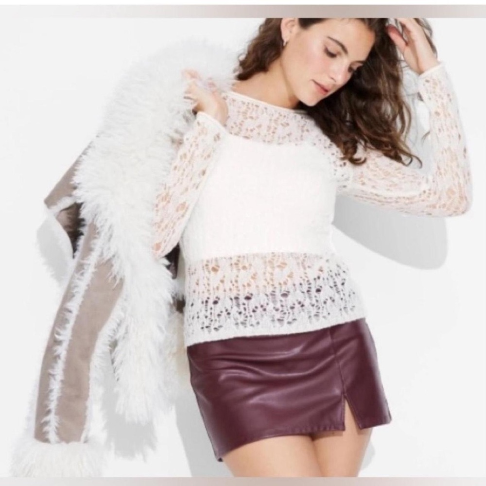 Target NWT Fuzzy White Knit long sleeve Sweater patchwork XXS - Picture 4 of 4